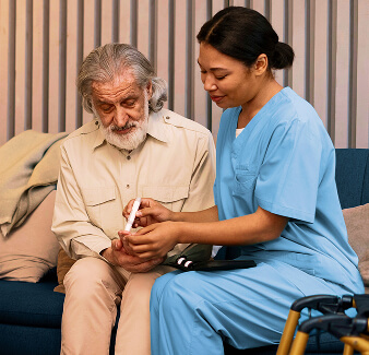 Caregiver supporting an elderly client at home